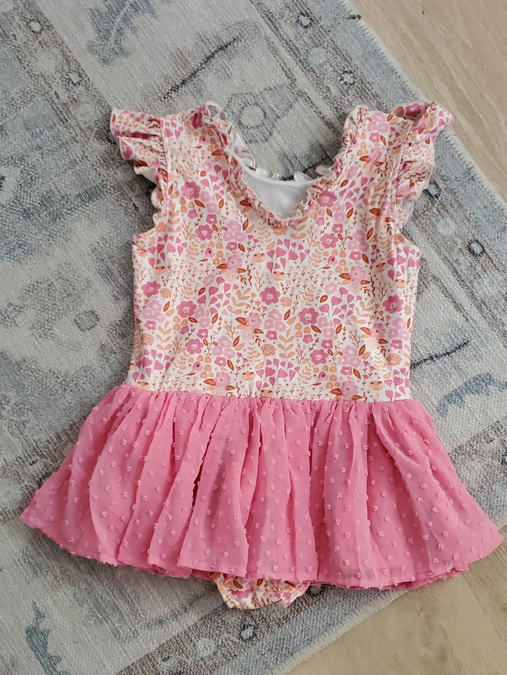Cheeky Plum Girls Farrah leotard Citrus floral pattern pink ruffle skirt Sz8y